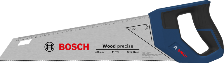 Cưa tay Bosch 400 mm, 11 răng/inch, dùng để cắt gỗ chính xác.